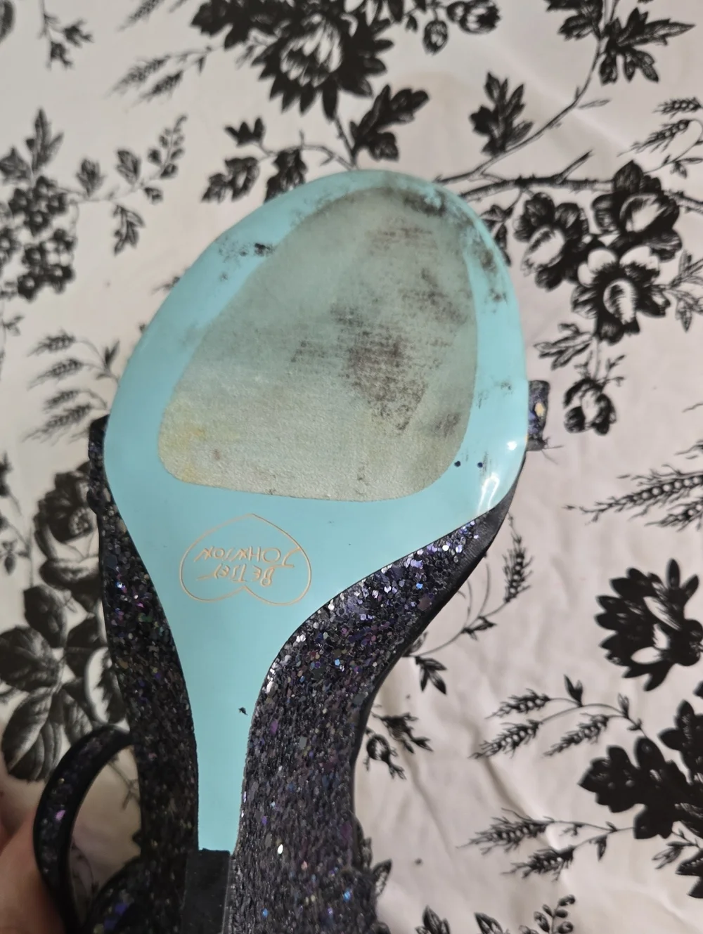 Betsey Johnson Black and Purple Glitter Slingback Heels B114